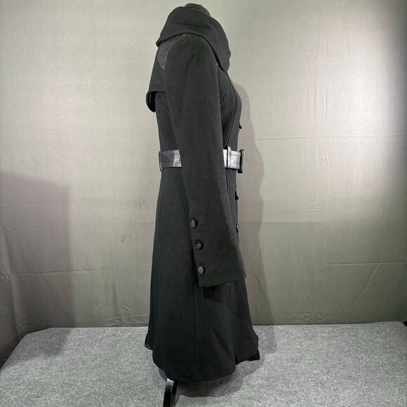 Mackage Jacket Women XS Wool Cashmere Trench Coat Belt Button Quiet Luxury Black - Picture 4 of 15